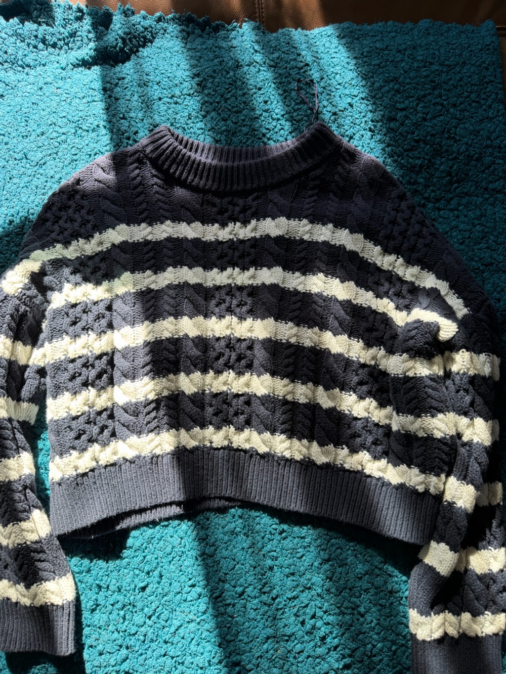 Jessica Simpson Navy and Cream Striped Crewneck Sweater